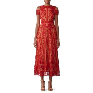 Marchesa Notte Red Lace Tea Length Dress